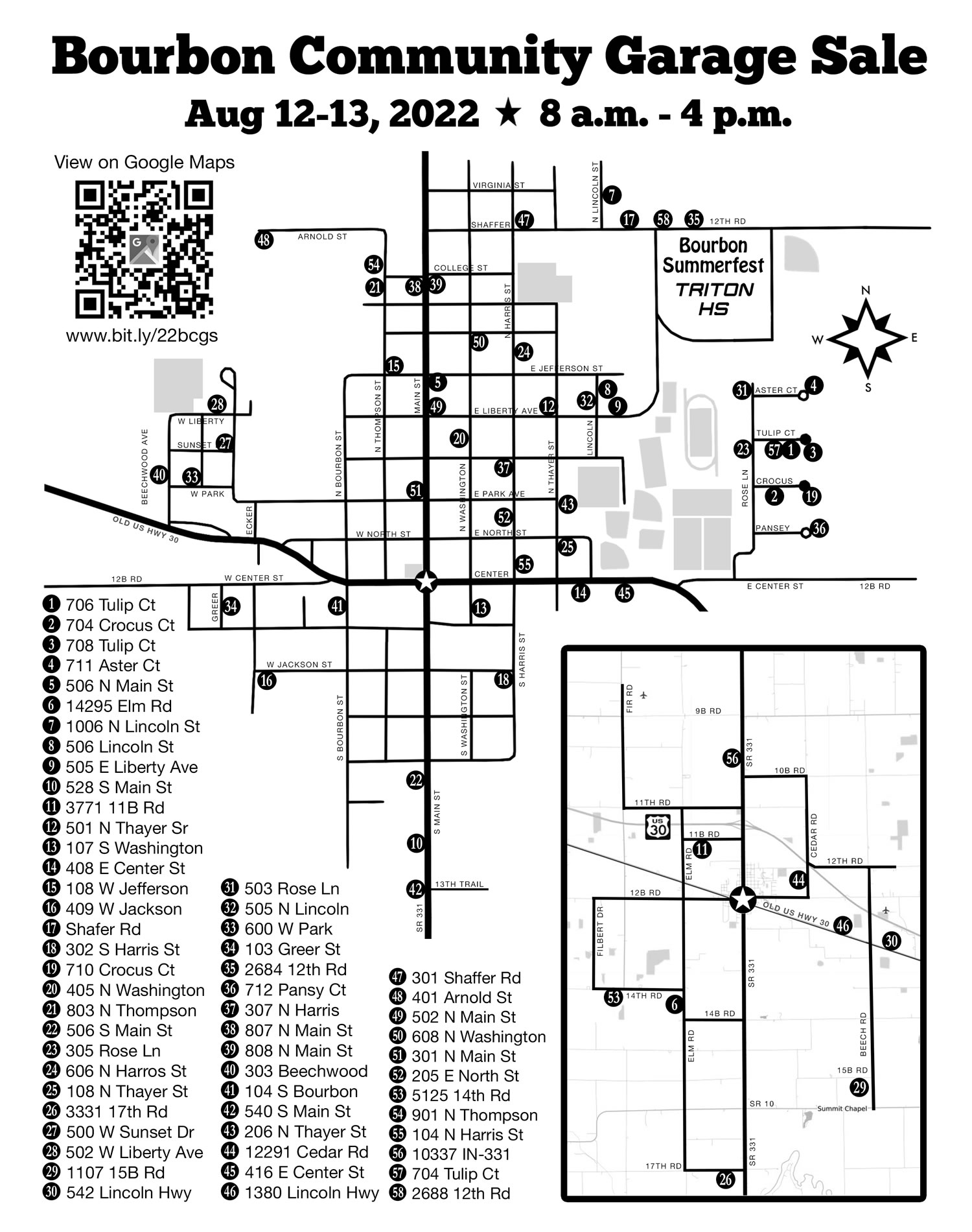 2022 Bourbon Community Garage Sale Map
